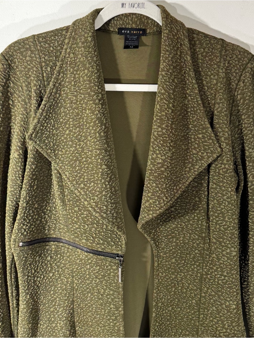 Eva Varro Barcelona Jacket Medium olive texture zipper accents edgy office - Picture 4 of 10